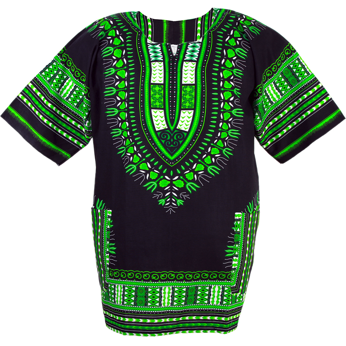 Traditional Short Sleeve Dress Shirt Top African dashiki print Green XLarge L M 