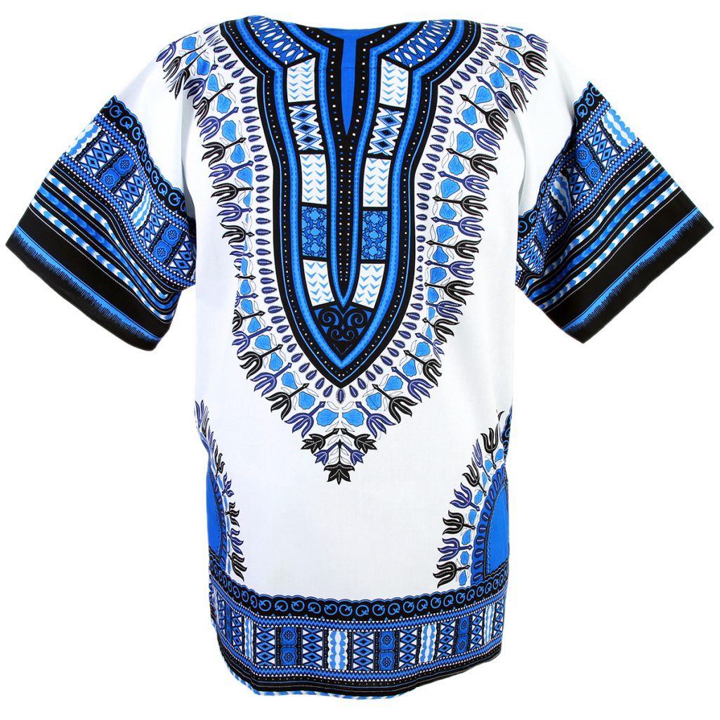 White and Blue African Dashiki Shirt for men and dashiki womens ...