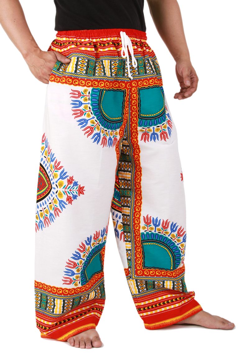 White And Red African Dashiki Pants Cotton Aladdin Yoga Harem Unisex