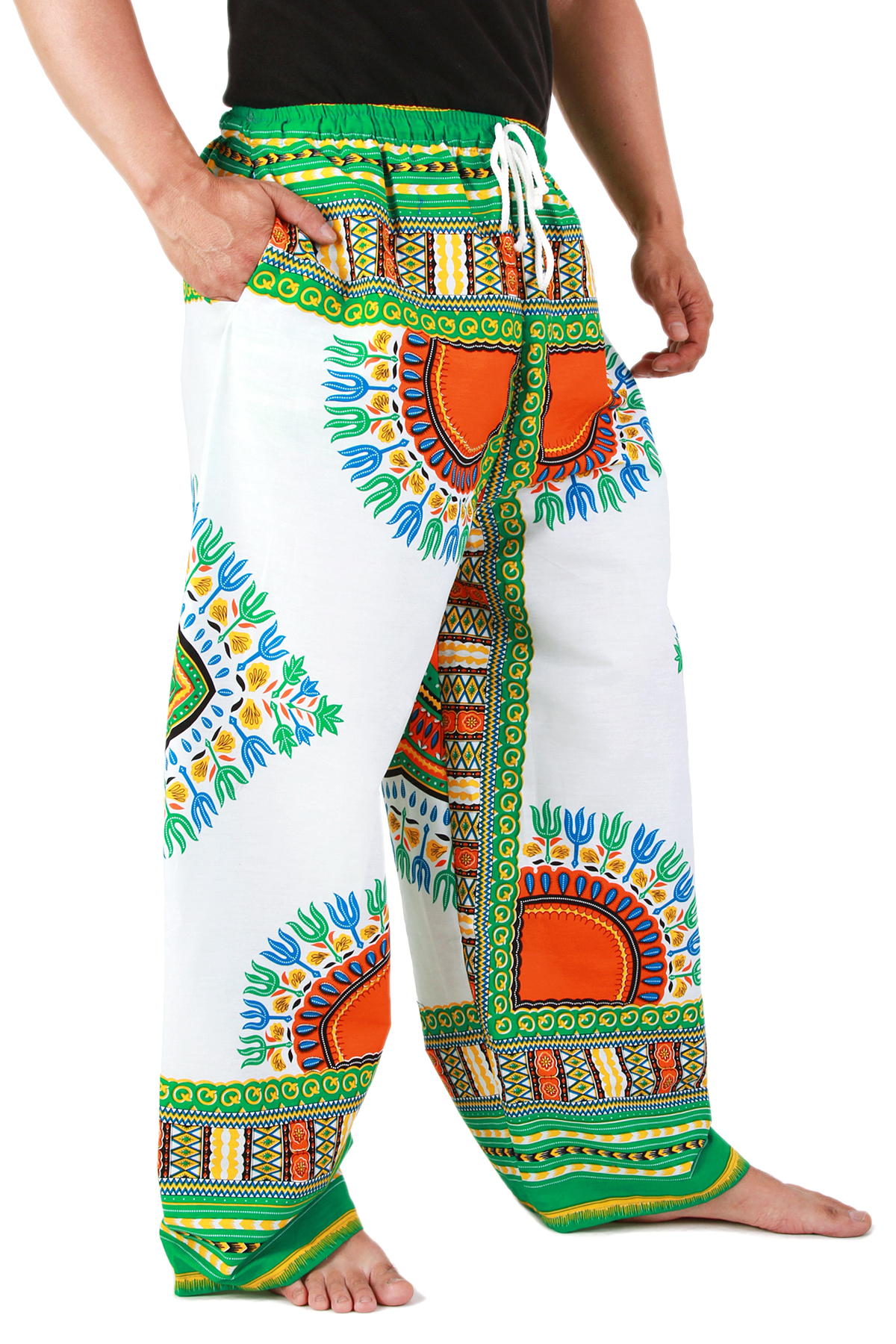 White and Green African Dashiki Pants Cotton Aladdin Yoga Harem Unisex ...