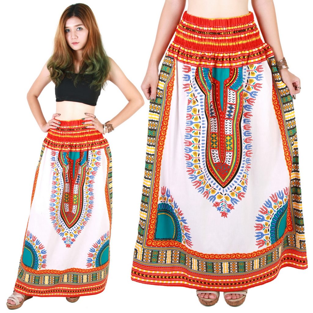 White and Red African Dashiki Womens Skirt Tribal Boho - Dashiki Shirt ...