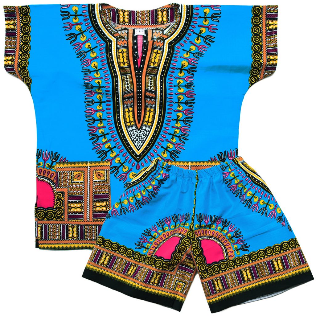 Light Blue Toddler Kids African Dashiki Shirt & Short Set 1 - Dashiki ...